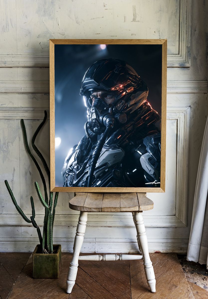 Armored Sci-Fi Soldier Poster. — room view 1