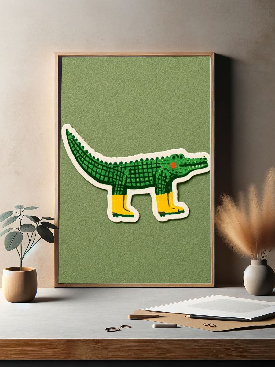 Green Crocodile Illustration Poster. — room view 2