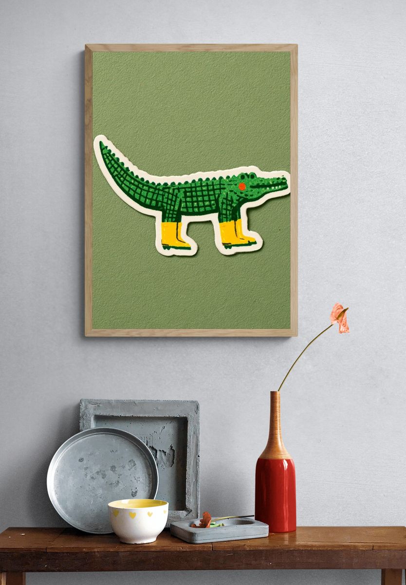 Green Crocodile Illustration Poster. — room view 3