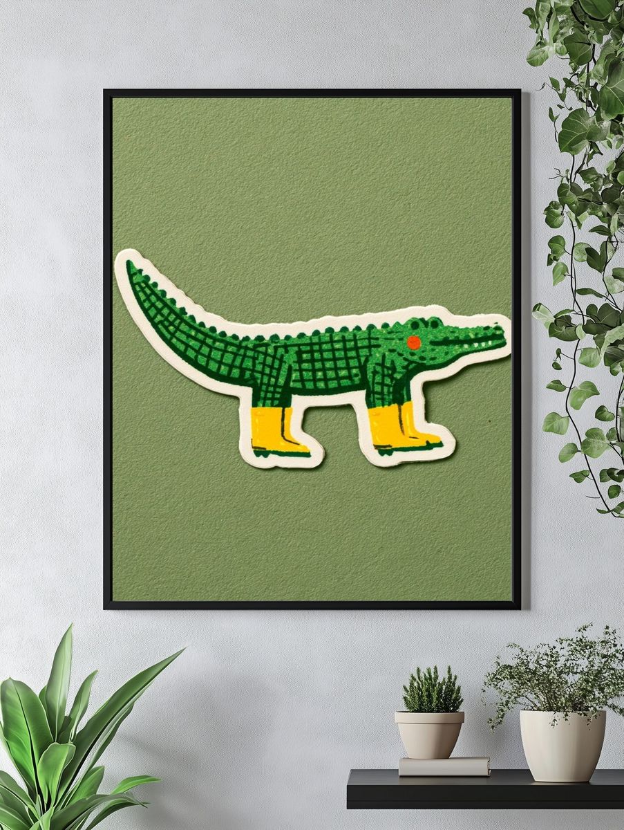 Green Crocodile Illustration Poster. — room view 4