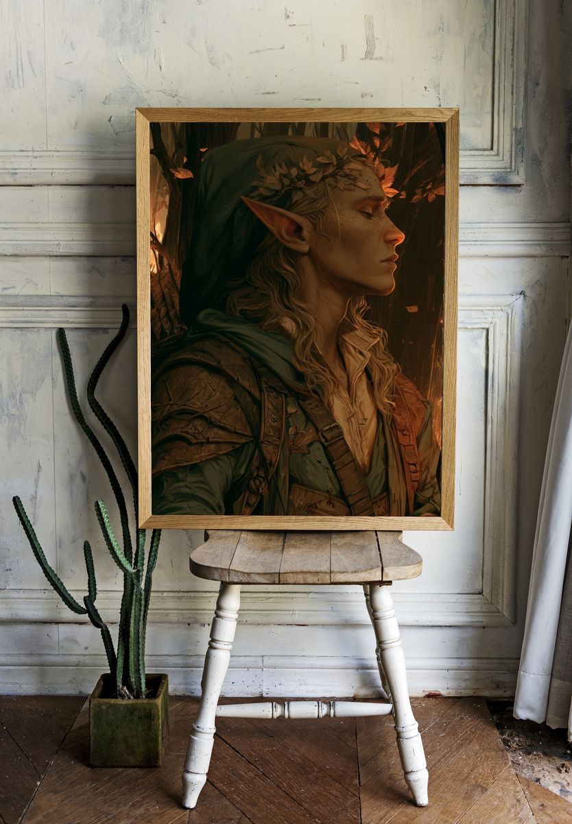 Elven Archer Portrait Print. room preview