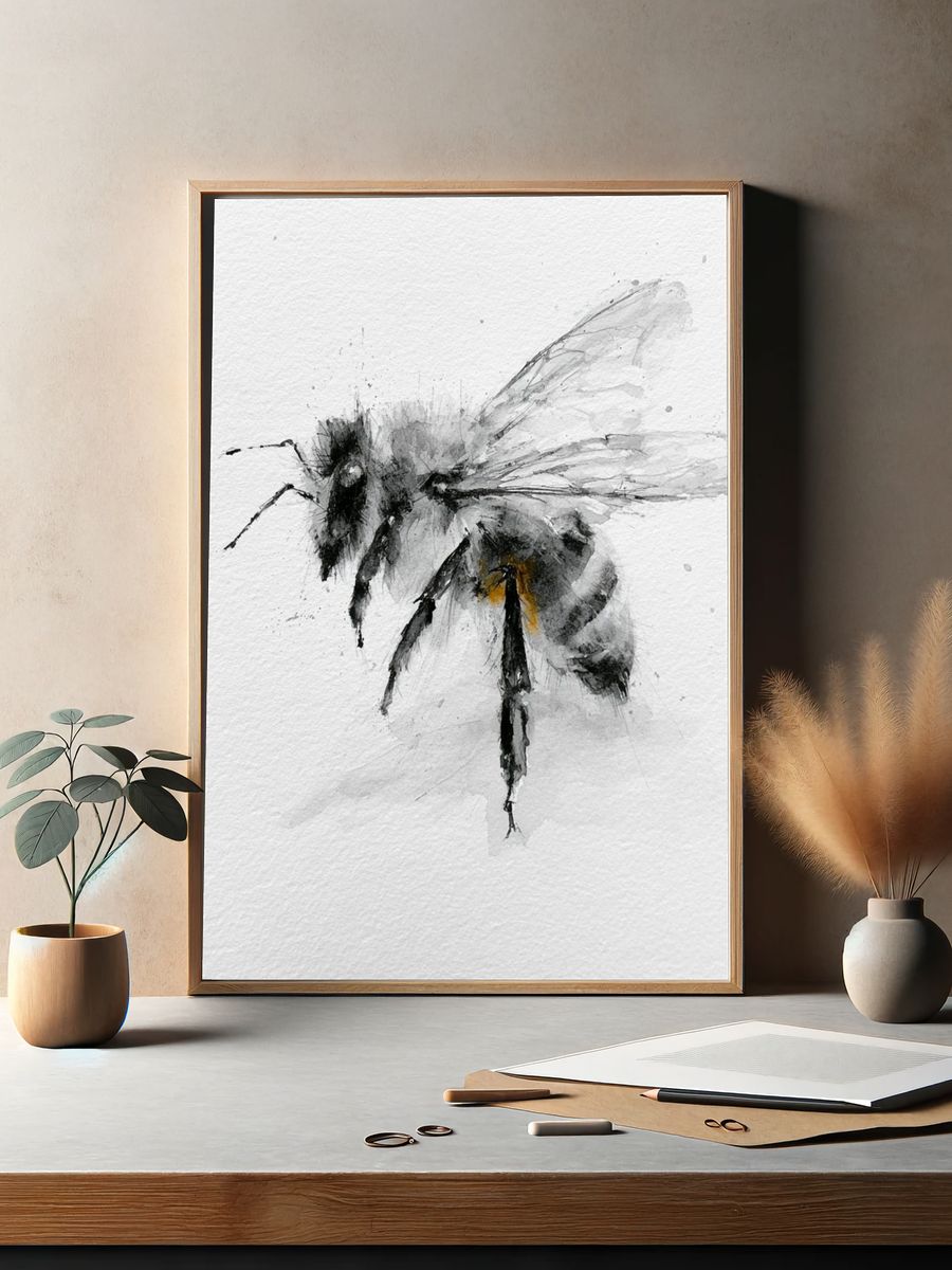 Watercolor Bee Illustration Poster. — room view 2
