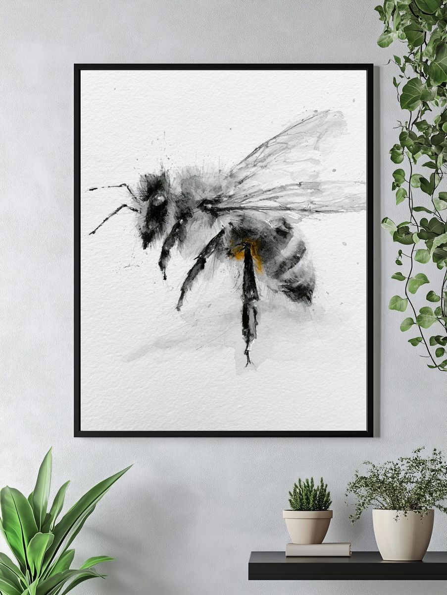 Watercolor Bee Illustration Poster. — room view 4