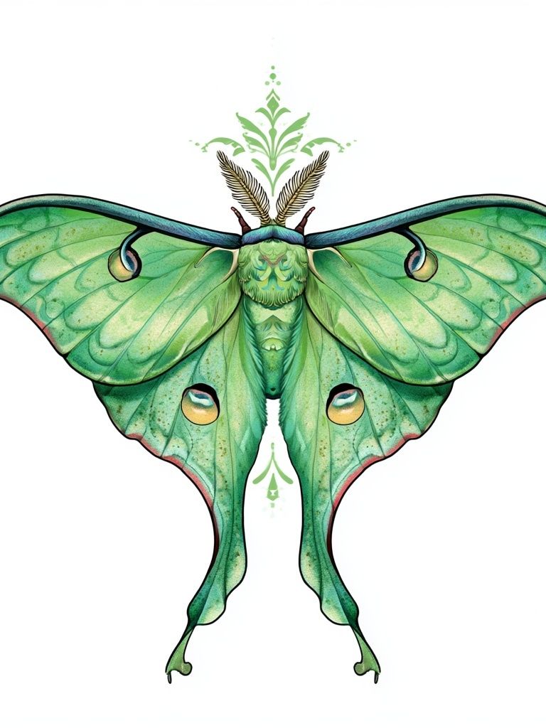 Green Luna Moth Illustration Poster. poster detail