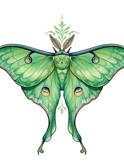 Green Luna Moth Illustration Poster.