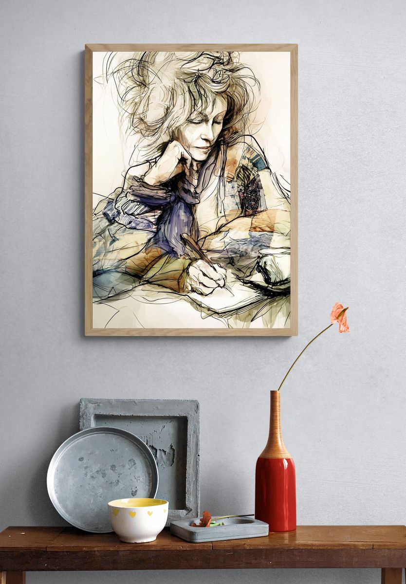 Contemplative Woman Illustration Poster. — room view 3