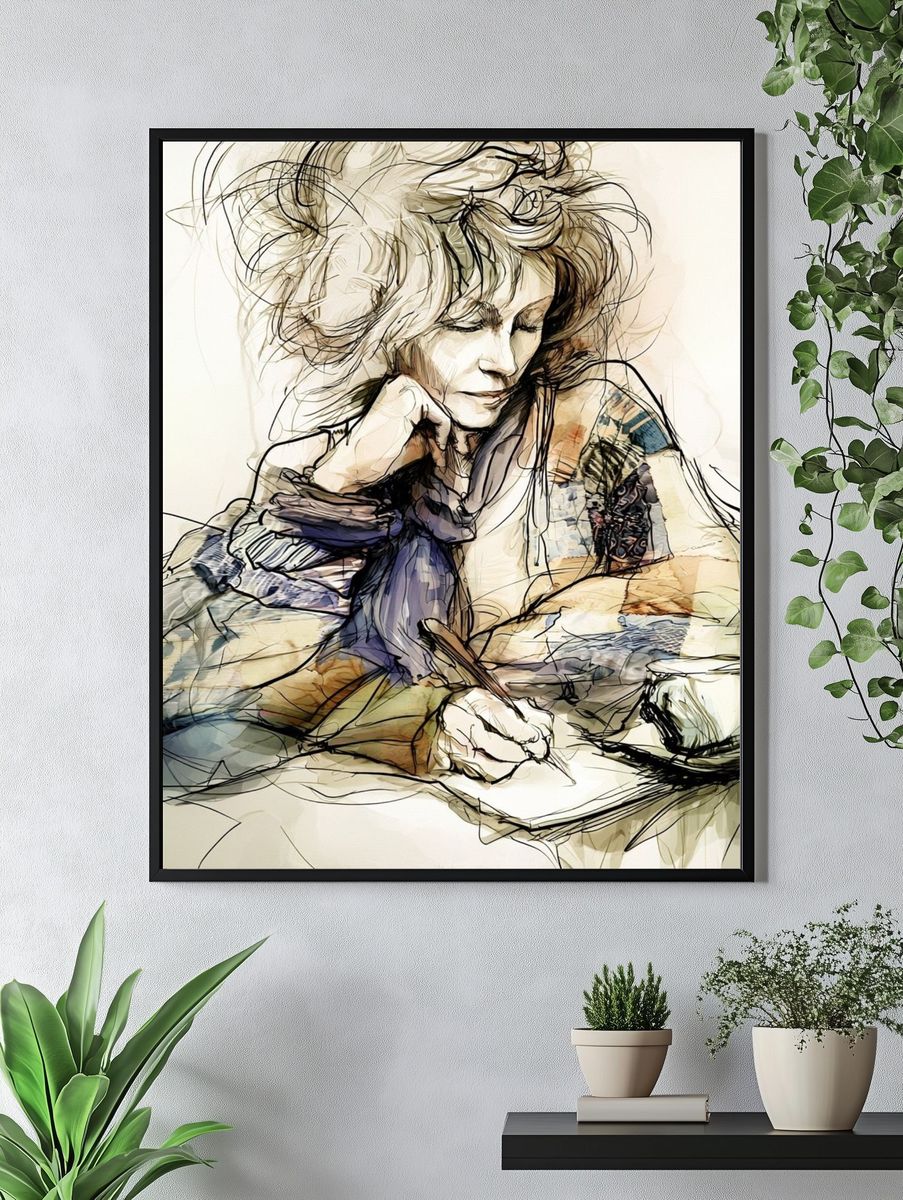 Contemplative Woman Illustration Poster. — room view 4