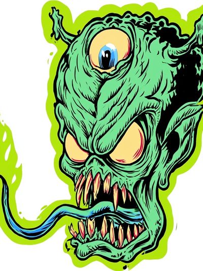 Green Monster Head Illustration Poster. poster