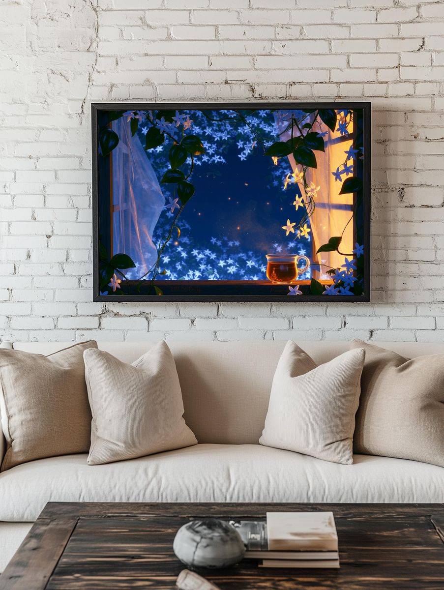 Moonlit Jasmine Window Poster. room preview