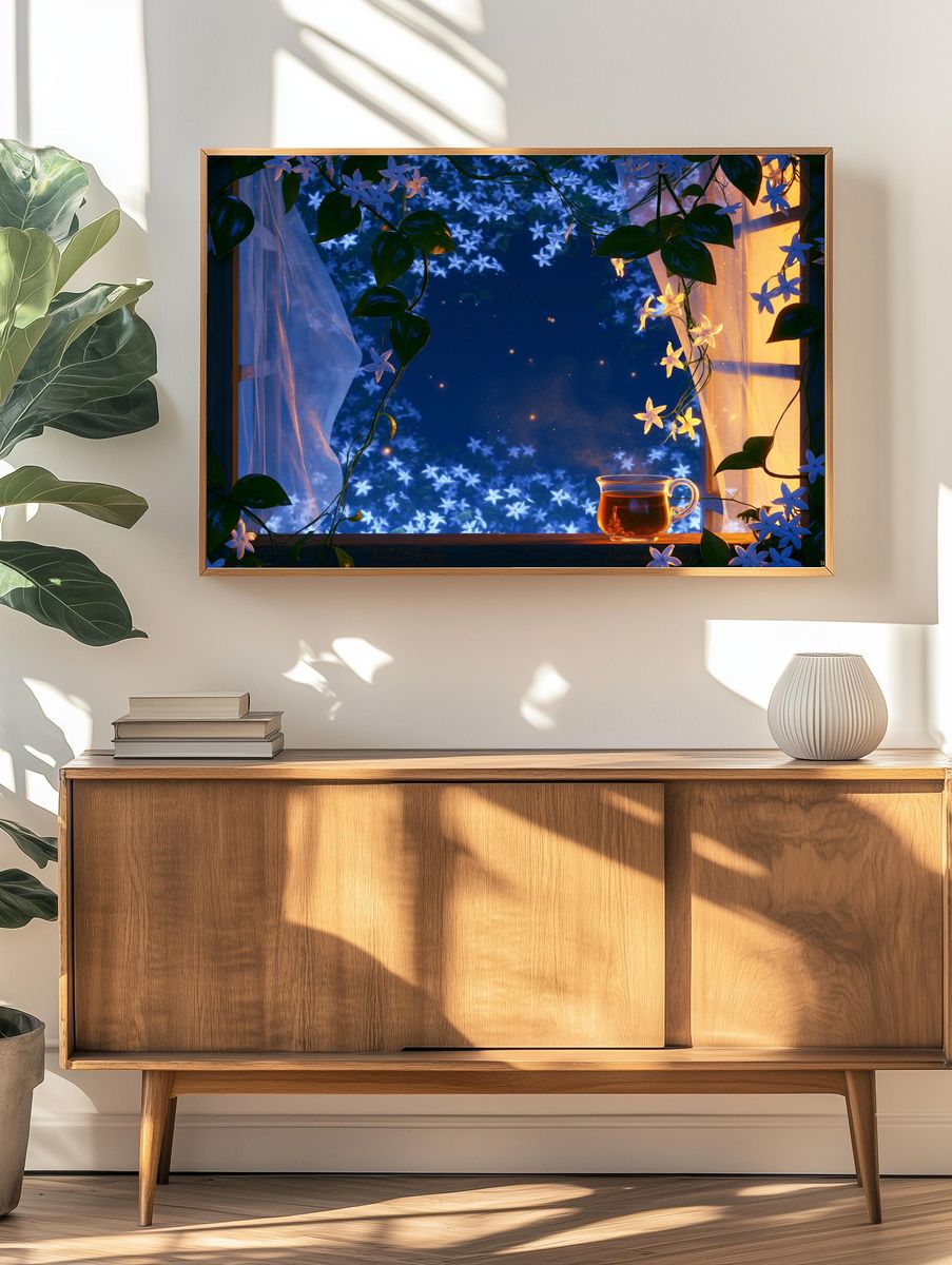 Moonlit Jasmine Window Poster. — room view 3