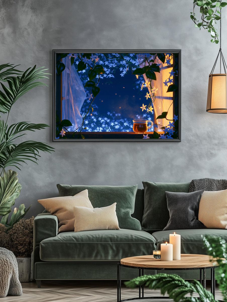 Moonlit Jasmine Window Poster. — room view 4