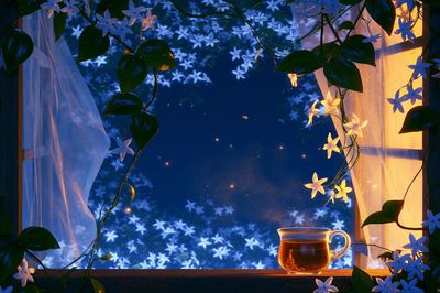 Moonlit Jasmine Window Poster. poster