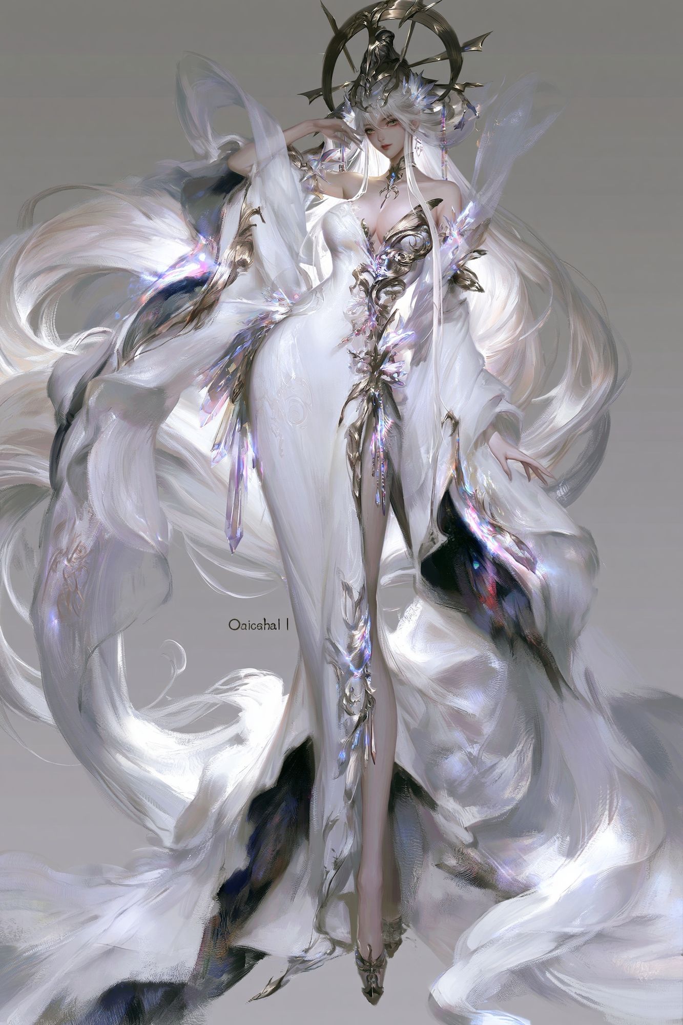 Celestial White Sorceress Illustration Poster. poster detail