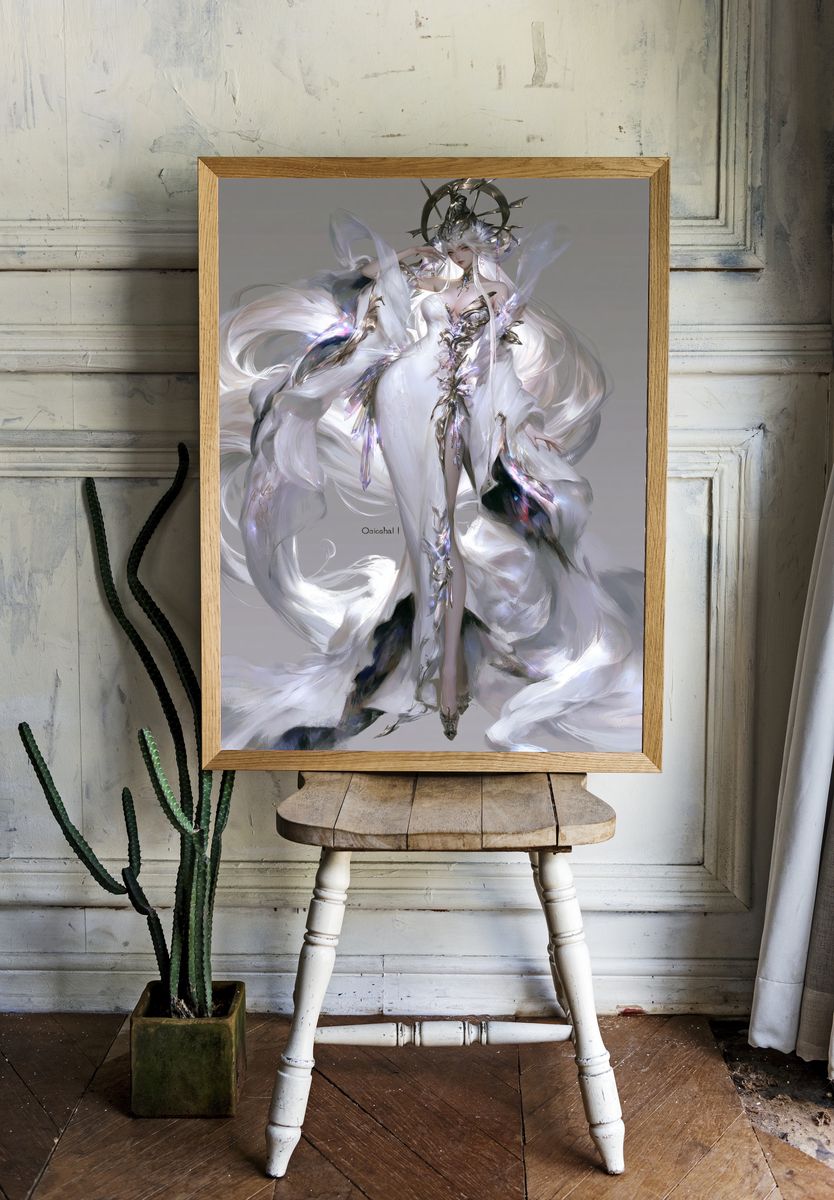 Celestial White Sorceress Illustration Poster. room preview