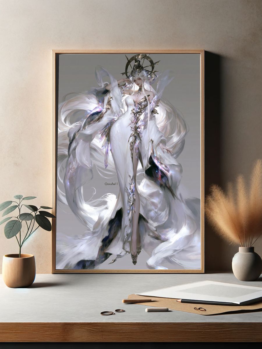 Celestial White Sorceress Illustration Poster. — room view 2
