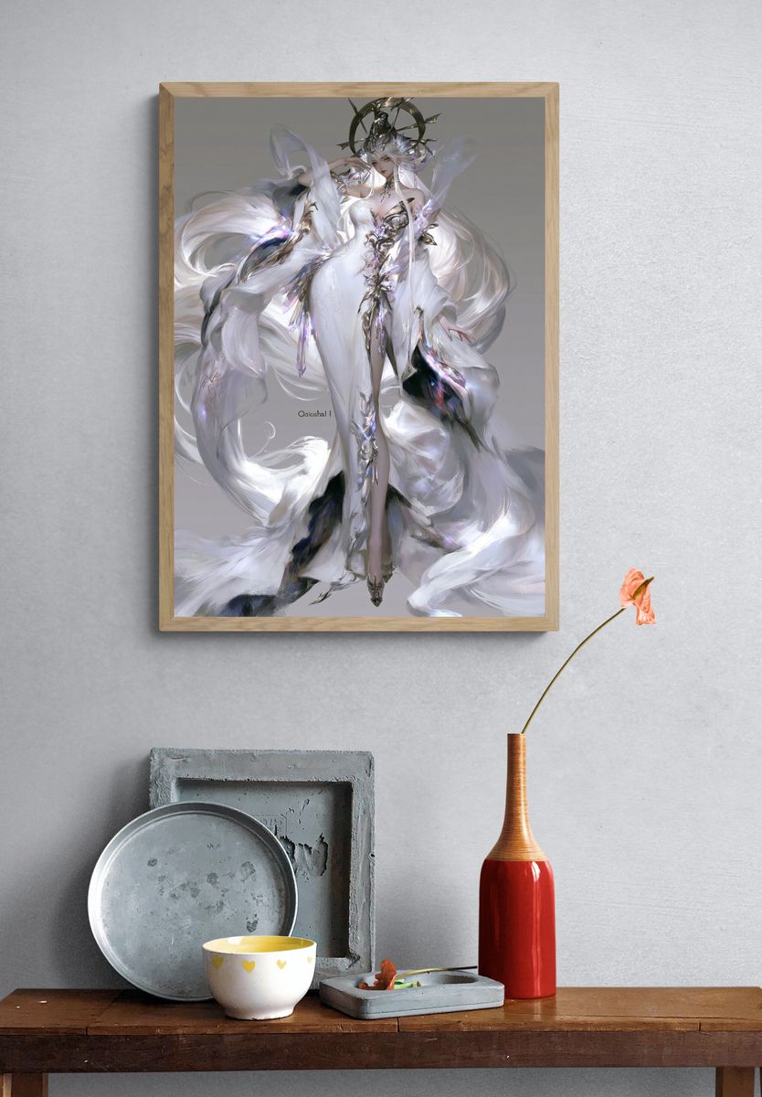 Celestial White Sorceress Illustration Poster. — room view 3