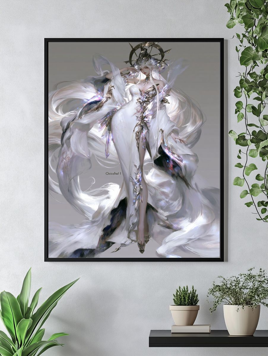 Celestial White Sorceress Illustration Poster. — room view 4