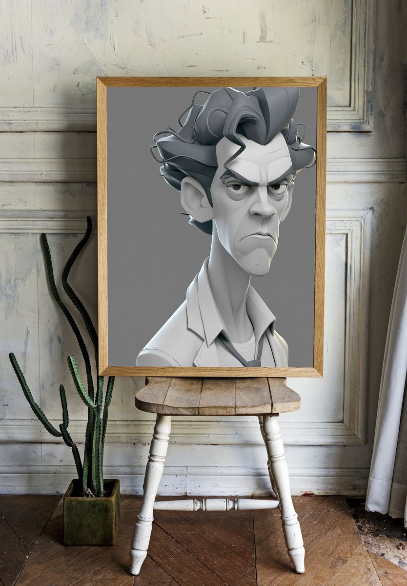 Angry Stylized Character Portrait Print. room preview