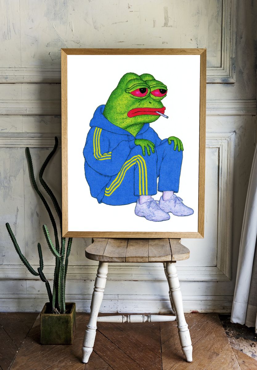 Pepe in Tracksuit Illustration Poster. room preview