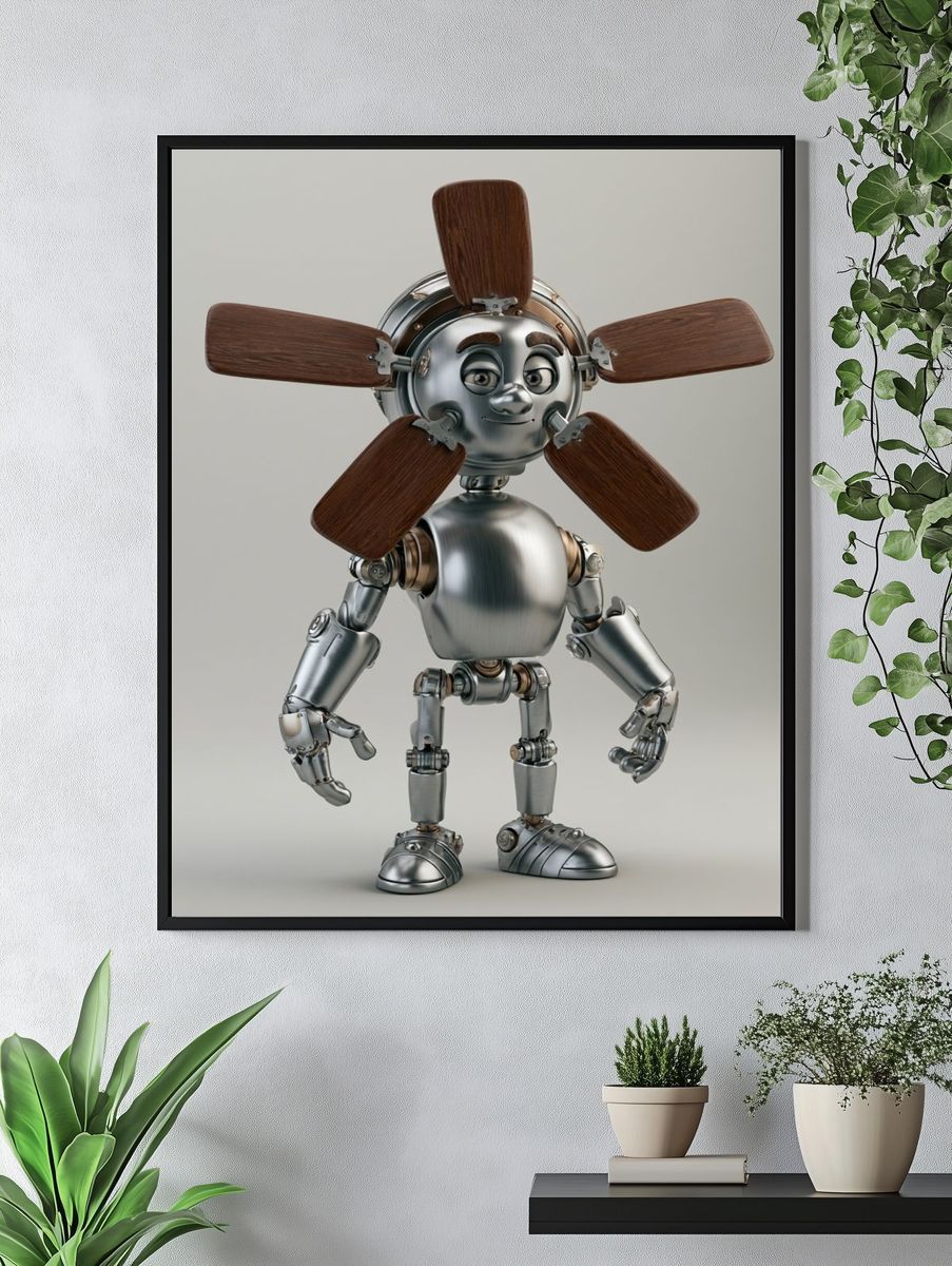 Friendly Robot Fan Illustration Poster. — room view 4