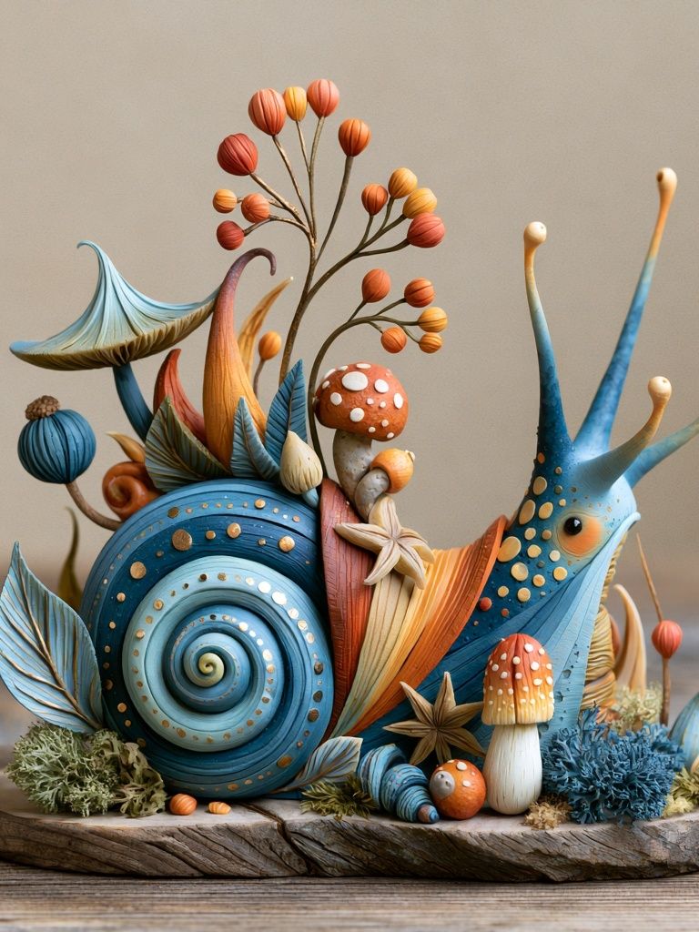 Whimsical Snail Sculpture Print. poster detail