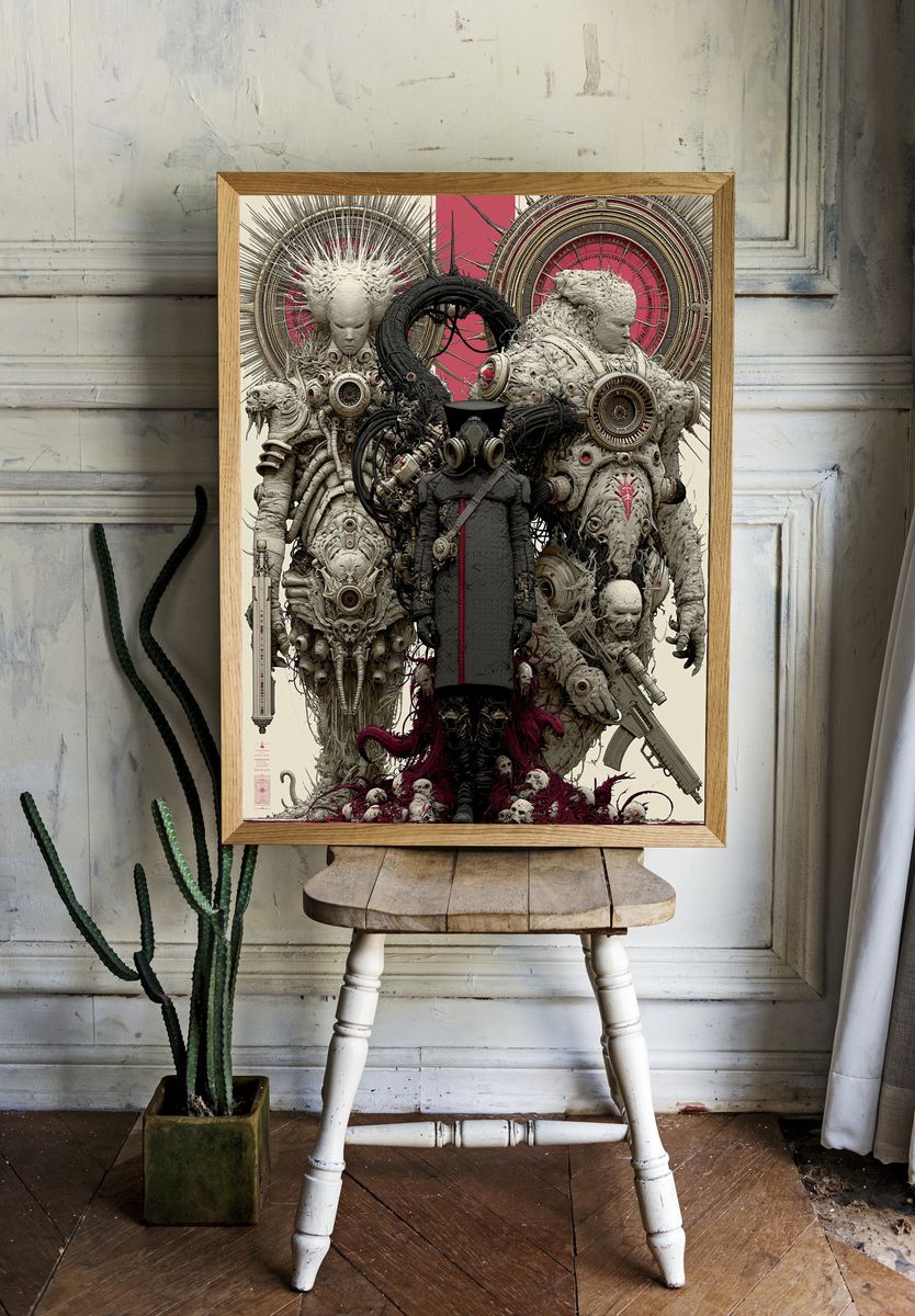 Surreal Cyberpunk Guardians Print. — room view 1