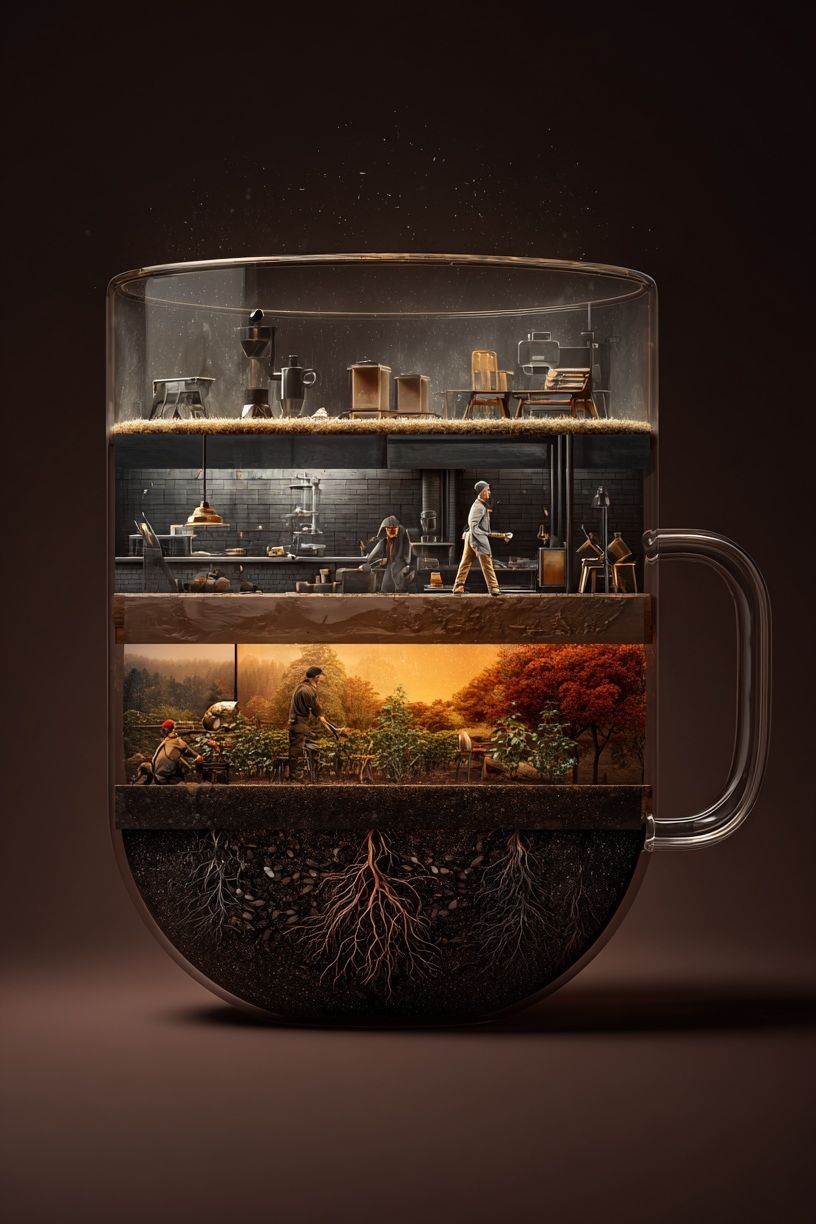 Layered Coffee Garden Illustration Poster. poster detail