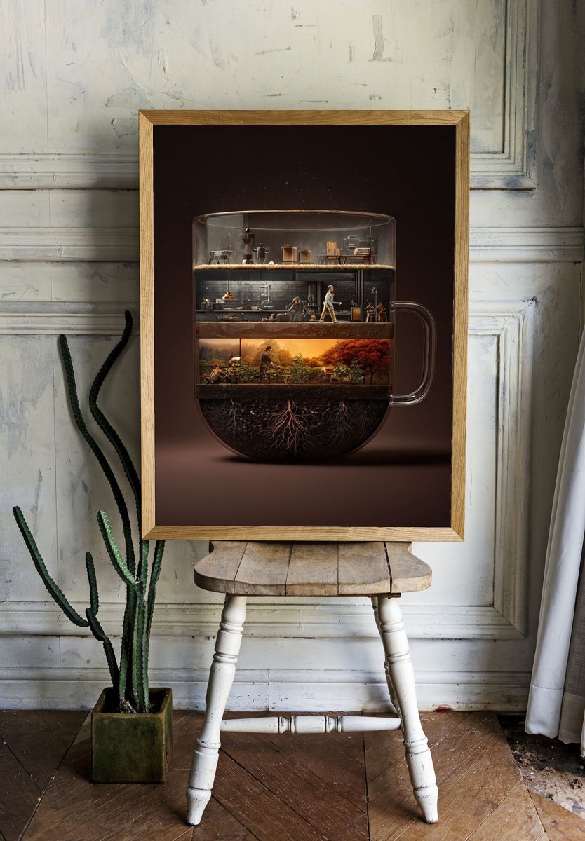 Layered Coffee Garden Illustration Poster. — room view 1
