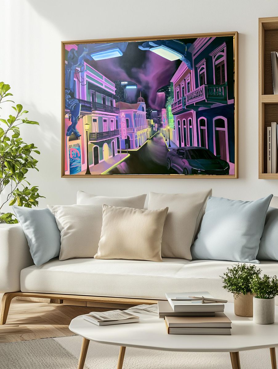 Neon Caribbean Street Poster. — room view 2