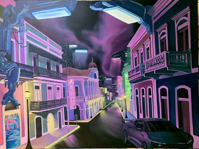 Neon Caribbean Street Poster. poster print