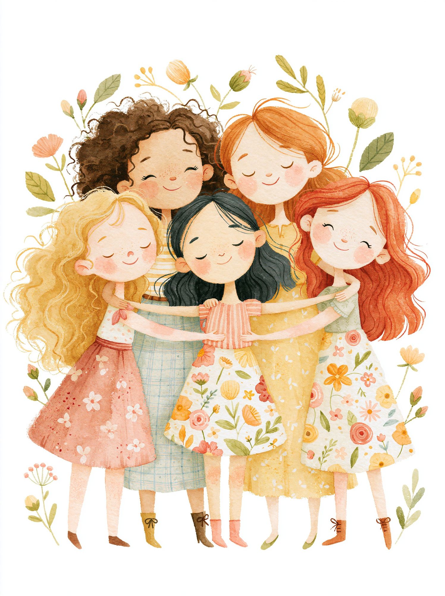Girls Friendship Watercolor Print. poster detail