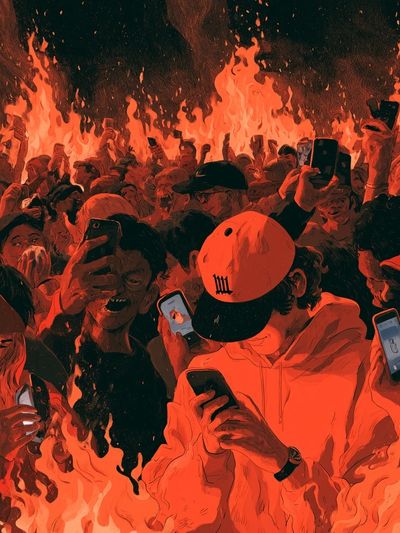 Fiery Crowd Digital Art Poster. poster