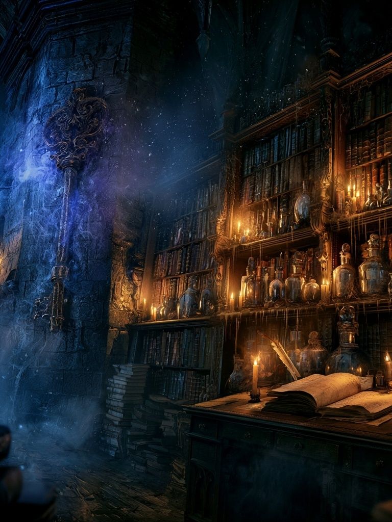 Enchanted Library — Fantasy Print. poster — illustration art