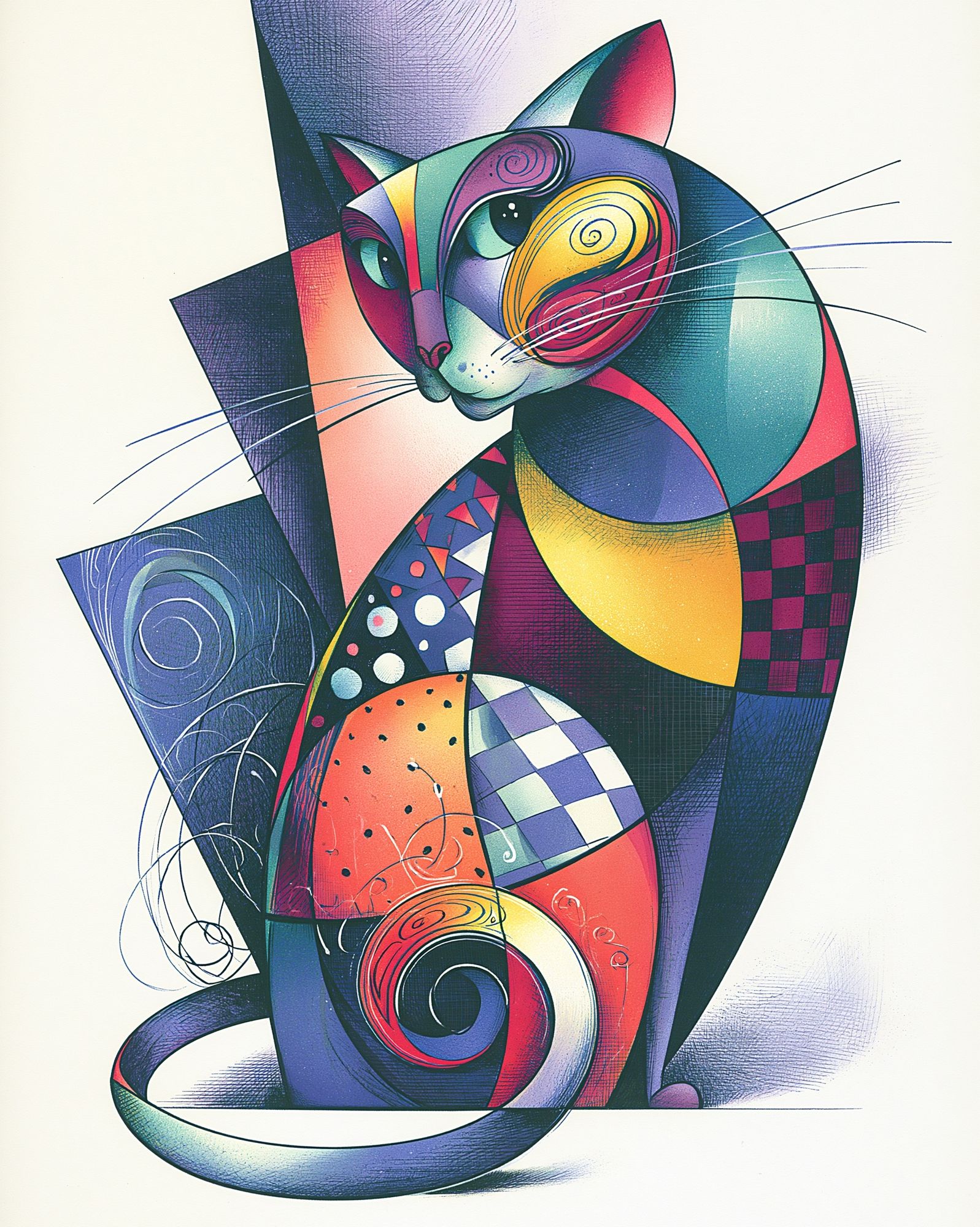 Colorful Geometric Cat Poster. poster detail