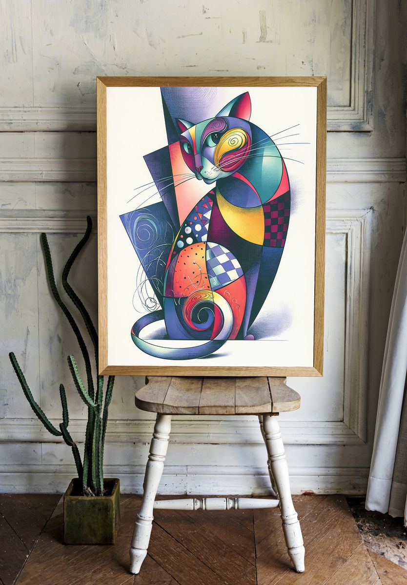 Colorful Geometric Cat Poster. room preview