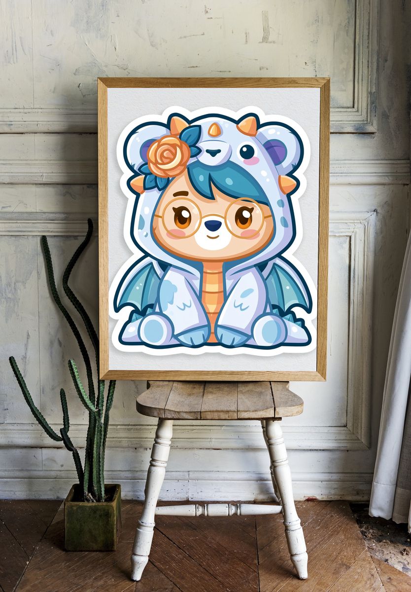 Cute Dragon Cub Cartoon Print. room preview