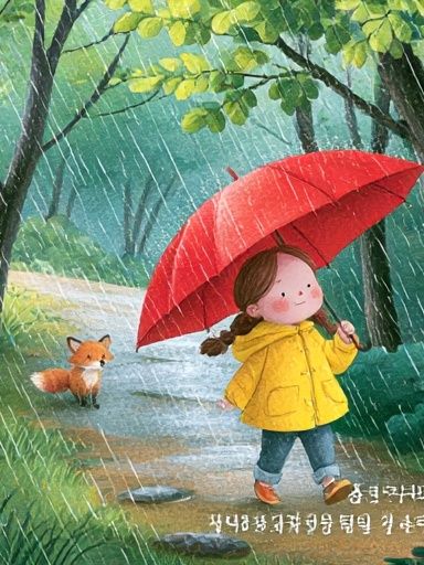 Girl with Red Umbrella Illustration Poster. poster detail