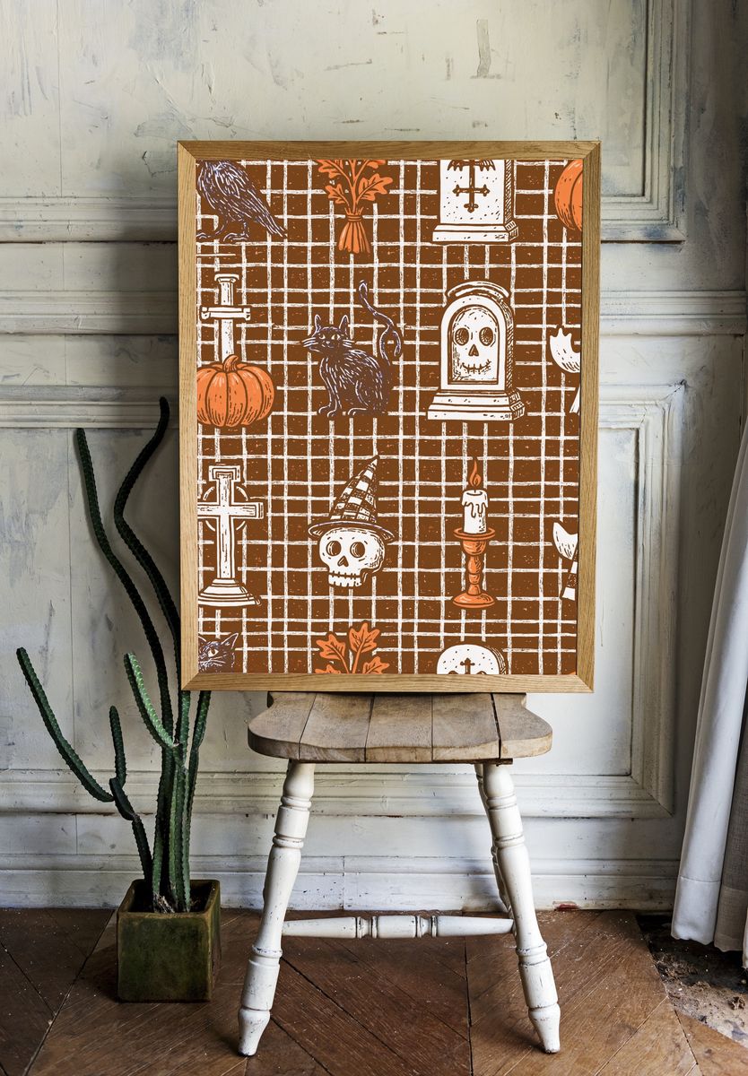 Halloween Pattern Illustration Poster. — room view 1