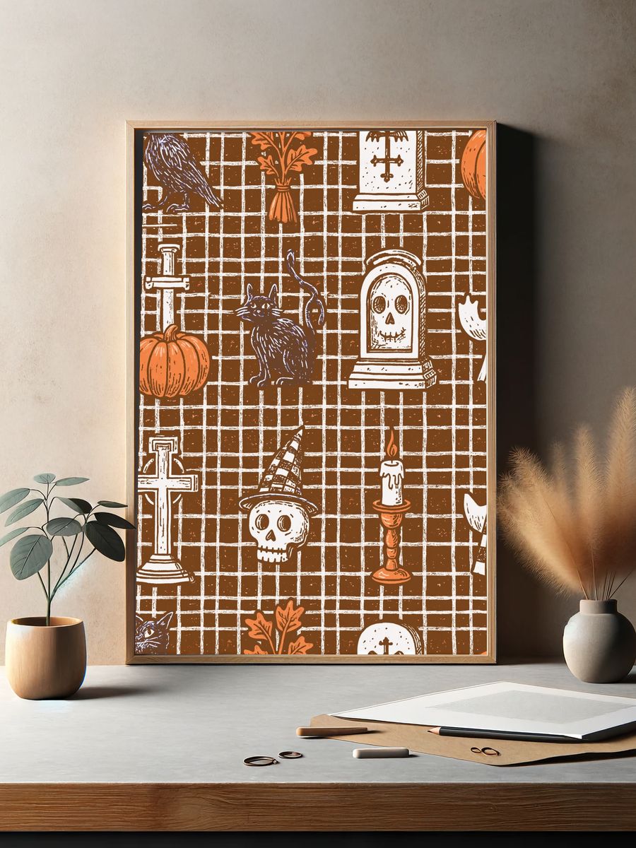 Halloween Pattern Illustration Poster. — room view 2