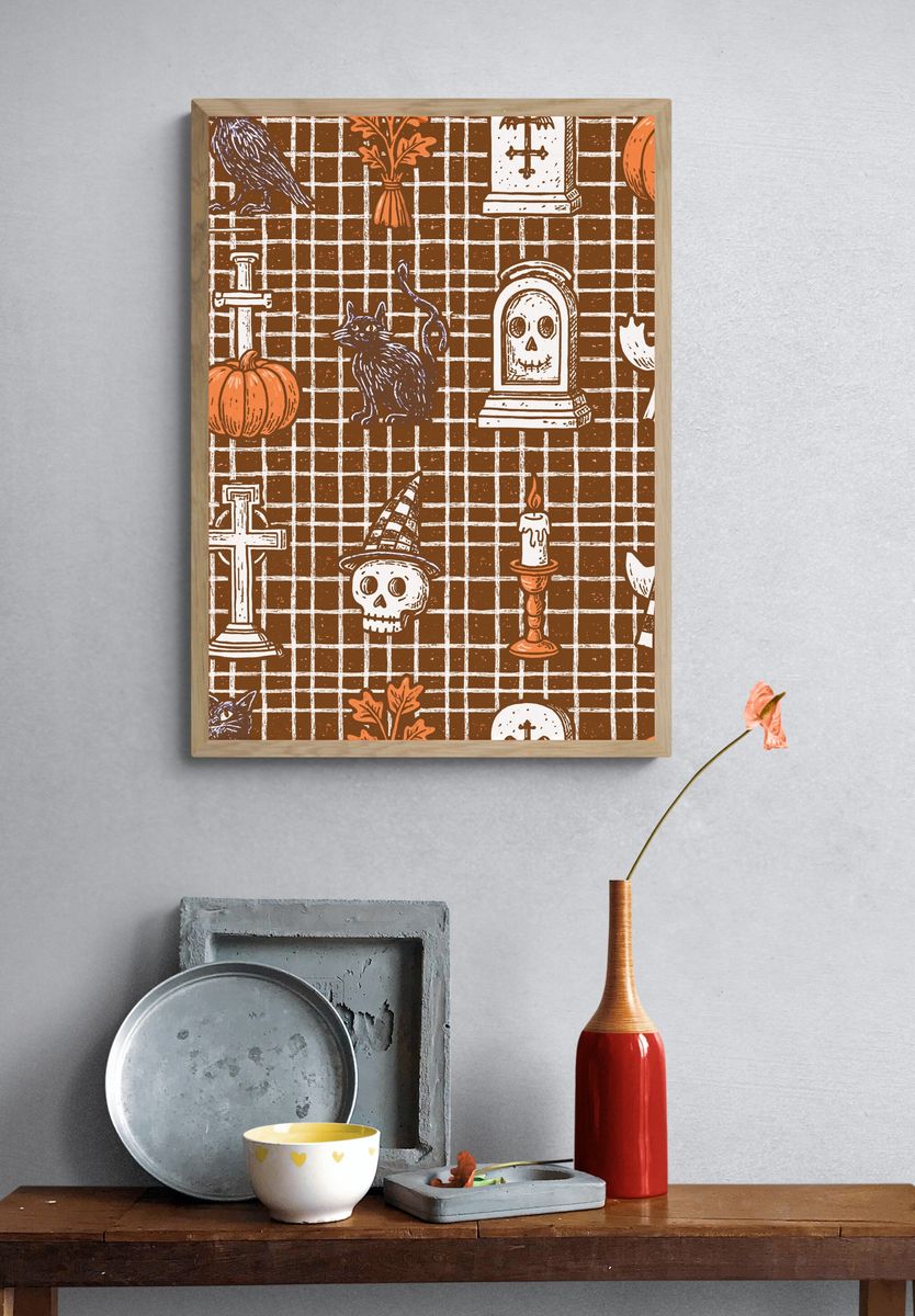 Halloween Pattern Illustration Poster. — room view 3