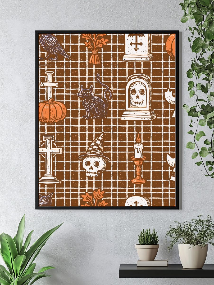 Halloween Pattern Illustration Poster. — room view 4