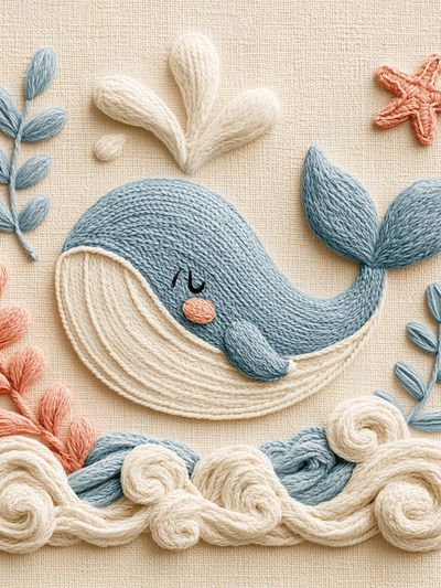 Whale Embroidery Illustration Poster. poster