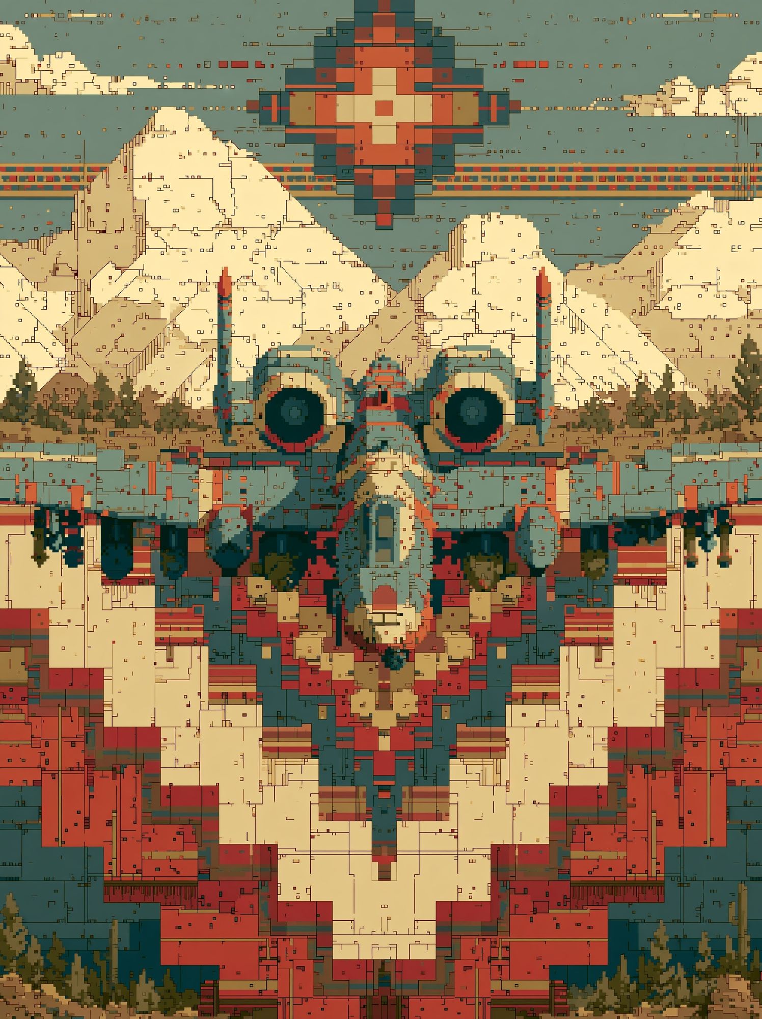 Pixel Totem Mountain Poster. poster — illustration art