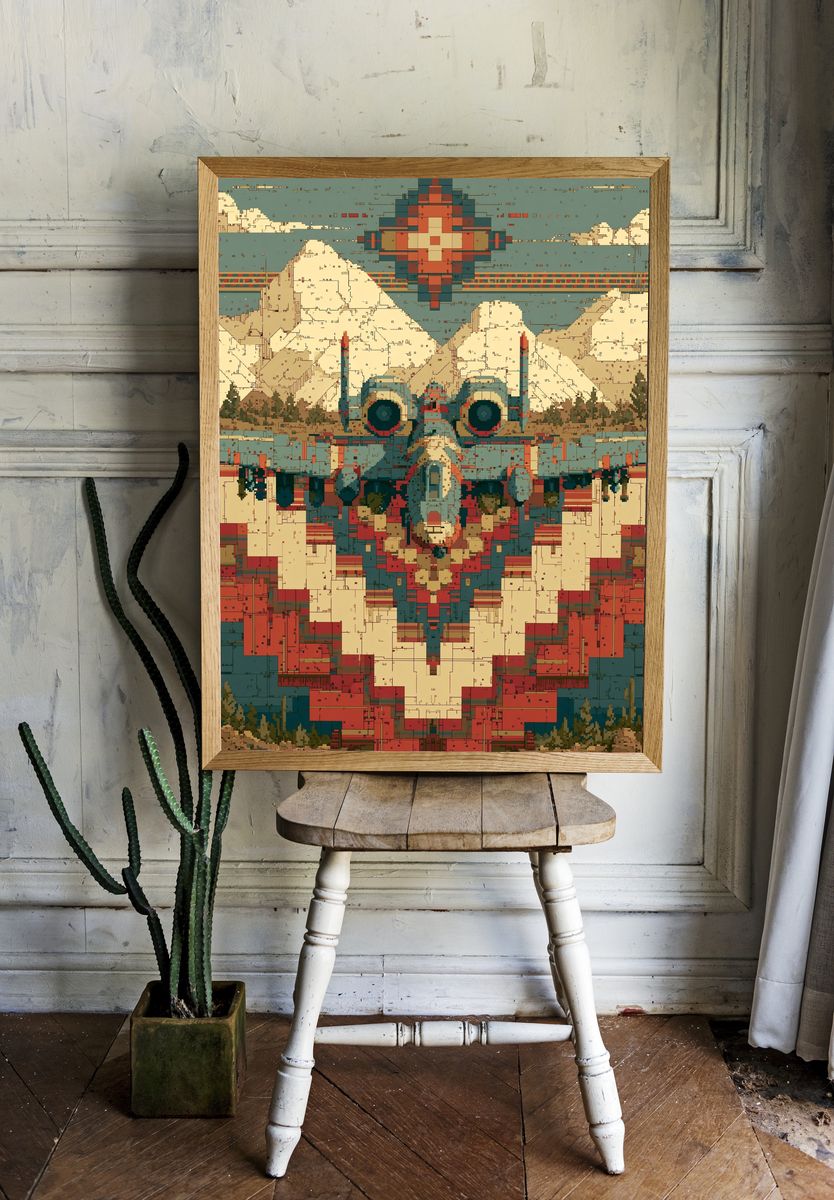 Pixel Totem Mountain Poster. room preview