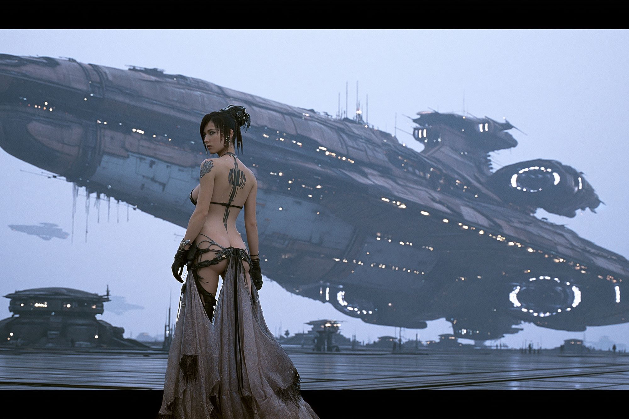 Sci-Fi Woman and Starship Poster. poster detail