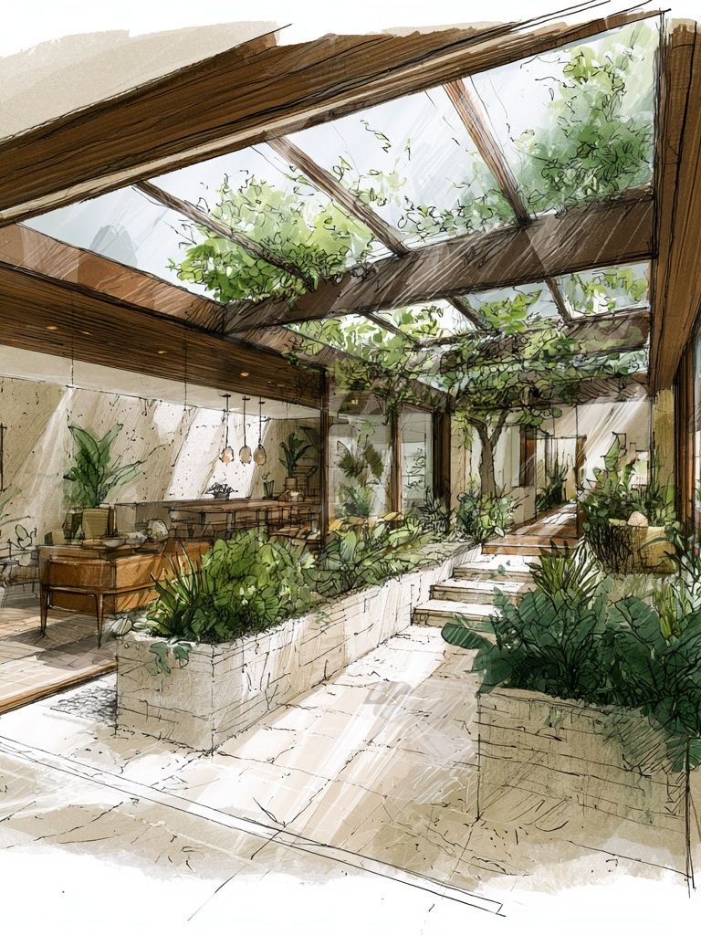 Sunlit Indoor Garden Illustration Poster. poster detail