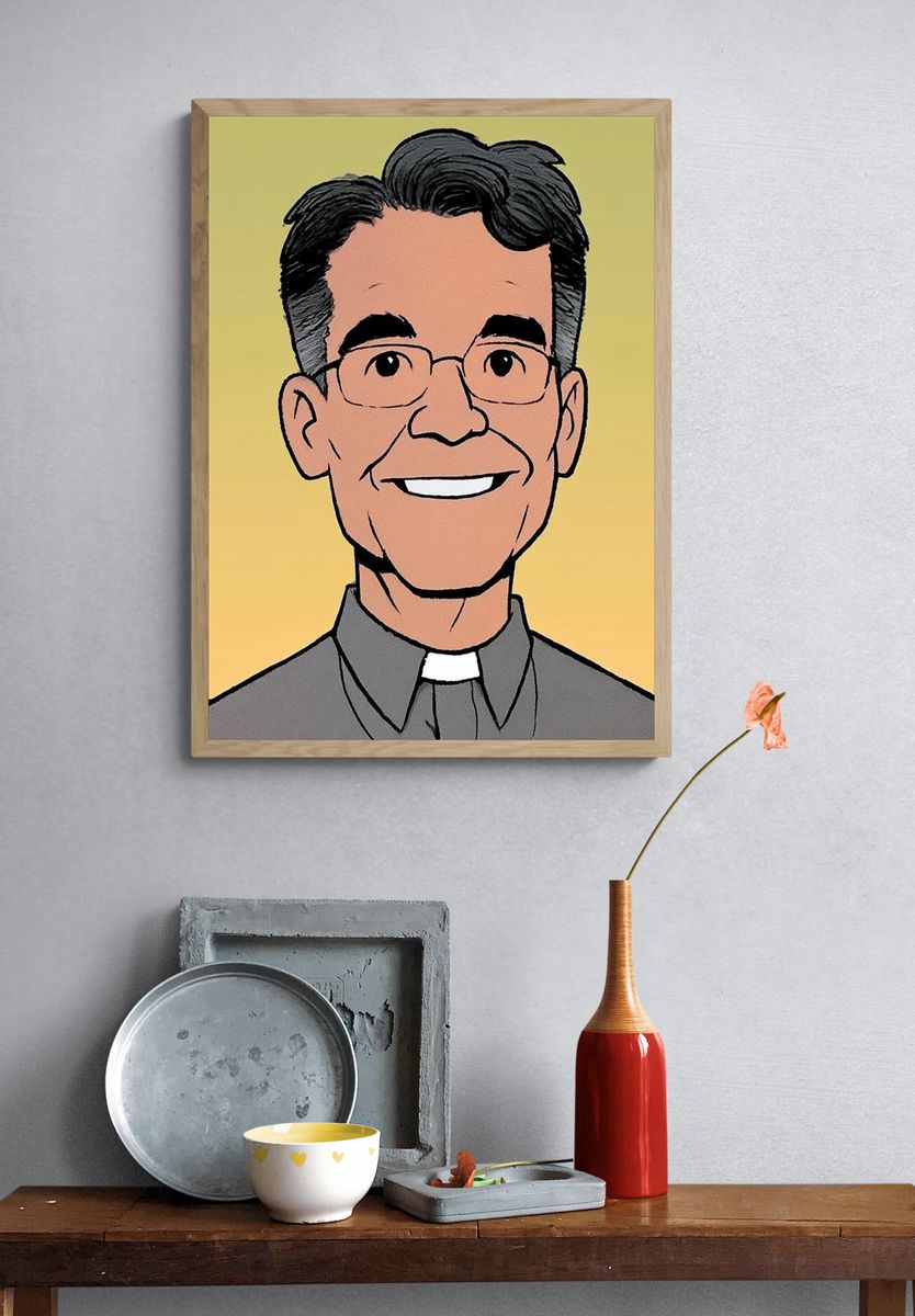 Smiling Priest Portrait Print. — room view 3