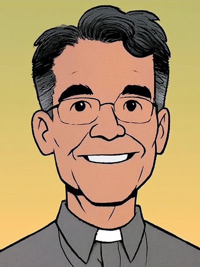 Smiling Priest Portrait Print. poster