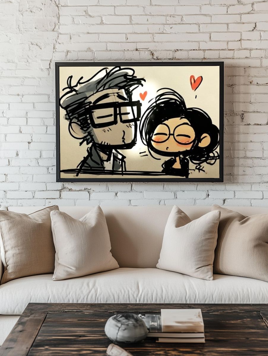 Cute Couple Love Illustration Poster. — room view 1