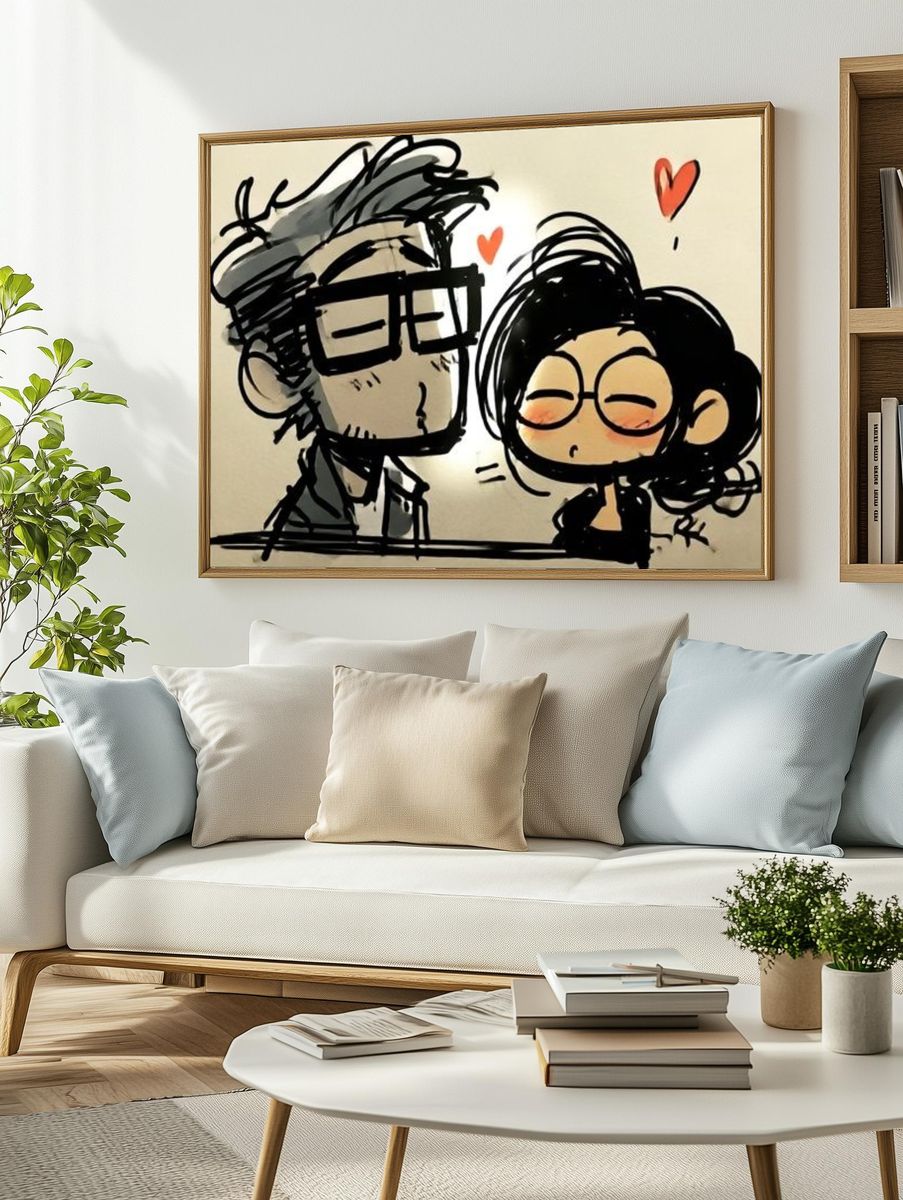 Cute Couple Love Illustration Poster. — room view 2